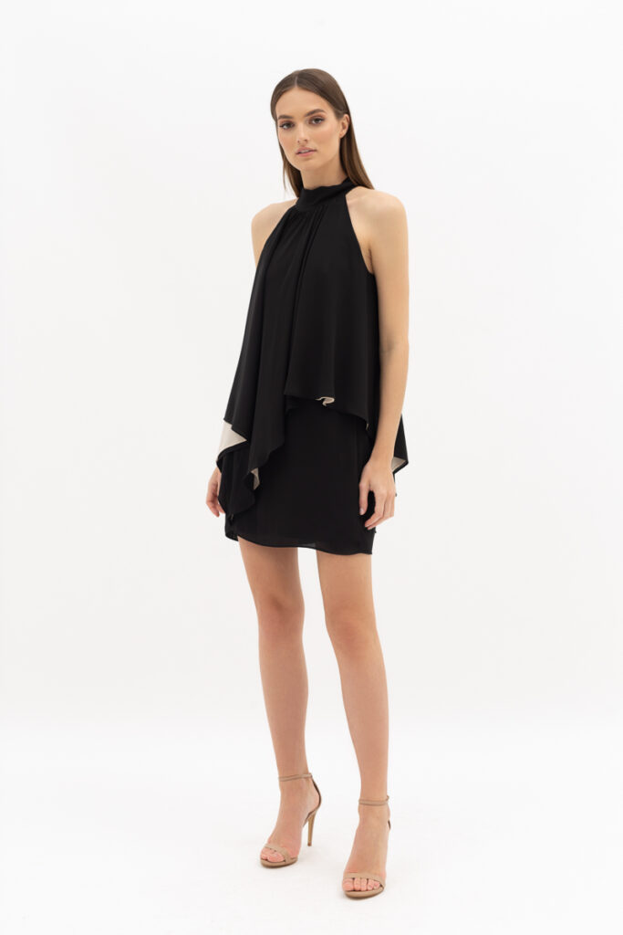 HALSTON-Layered crepe de chine mini dress